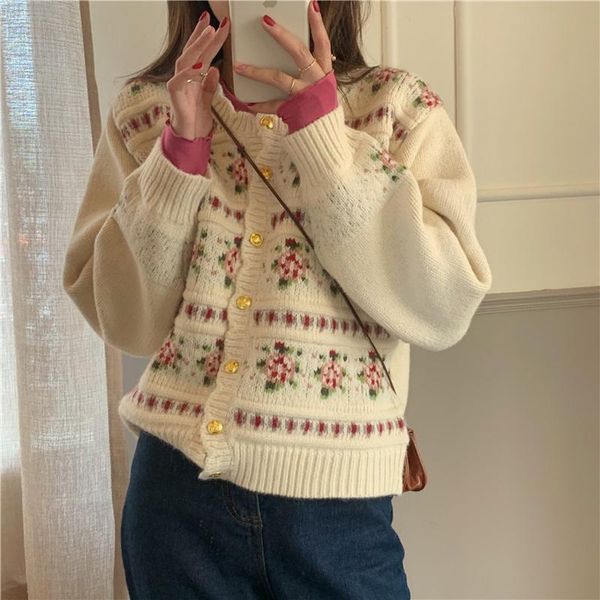 women's knits & tees retro women sweater floral printing cardigans knitted casual autumn o-neck feminine loose all match soft sweet, White
women's knits & tees retro women sweater floral printing cardigans knitted casual autumn o-neck feminine loose all match soft sweet, White