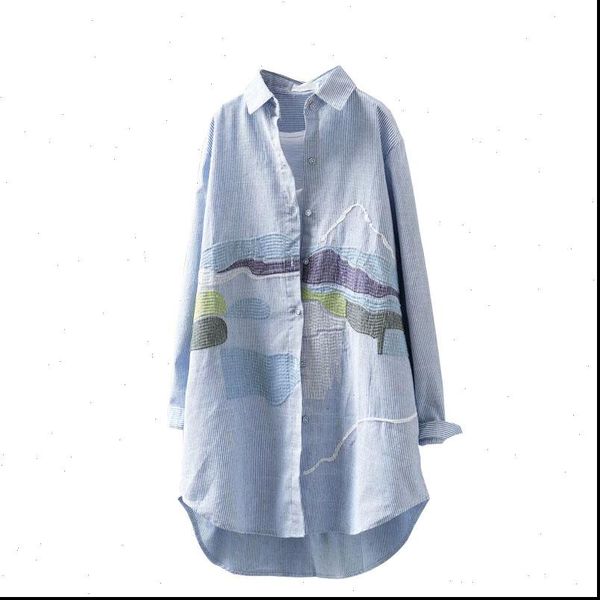 2021 summer new striped women blouse and shirts long sleeved loose blue printed vintage lady shirts outwear coat, White
2021 summer new striped women blouse and shirts long sleeved loose blue printed vintage lady shirts outwear coat, White