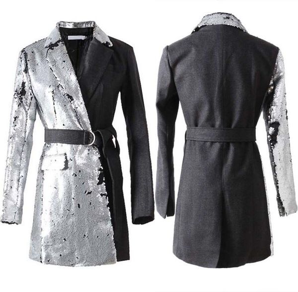 women's suits & blazers 2021 autumn women patchwork sashes sequins notched collar lace up long sleeve casual coats, White;black
women's suits & blazers 2021 autumn women patchwork sashes sequins notched collar lace up long sleeve casual coats, White;black
