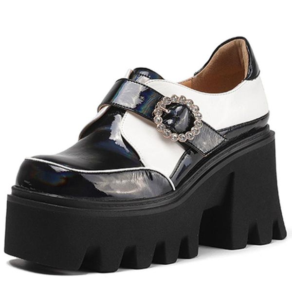dress shoes gigifox brand fashion cool patchwork buckle high heels chunky pumps casual genuine leather gothic style woman platform, Black
dress shoes gigifox brand fashion cool patchwork buckle high heels chunky pumps casual genuine leather gothic style woman platform, Black