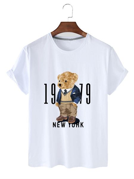 women's t-shirt comfortable slim fit bear graphic printing round neck short sleeve pure cotton all-match, White
women's t-shirt comfortable slim fit bear graphic printing round neck short sleeve pure cotton all-match, White