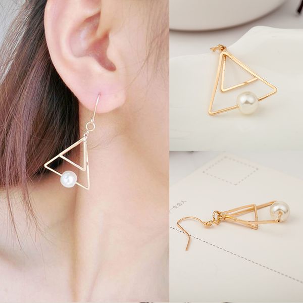 a12025 simple wind double triangle pearl earrings multi layer geometric ear clip screw clip, Silver
a12025 simple wind double triangle pearl earrings multi layer geometric ear clip screw clip, Silver