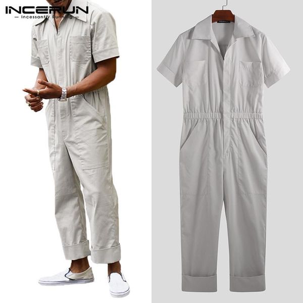 men's pants incerun men fashion solid color short-sleeved pockets elastic waist lapel neck personality trousers streetwear jumpsuits, Black
men's pants incerun men fashion solid color short-sleeved pockets elastic waist lapel neck personality trousers streetwear jumpsuits, Black