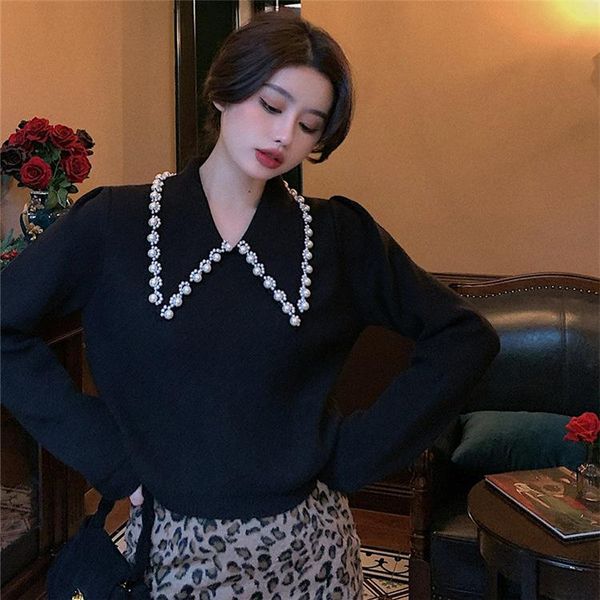 women's knits & tees shirt knitted vintage doll pearl female 2021 outside the spring and autumn blouse, White
women's knits & tees shirt knitted vintage doll pearl female 2021 outside the spring and autumn blouse, White