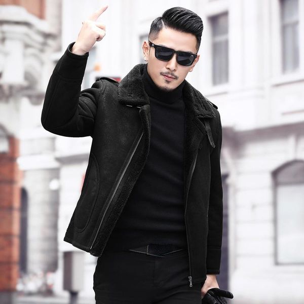 men's leather & faux 2021 winter 100% genuine jacket male warm thick real lamb fur liner sheepskin coat clothes casaco masculino gmm582, Black
men's leather & faux 2021 winter 100% genuine jacket male warm thick real lamb fur liner sheepskin coat clothes casaco masculino gmm582, Black