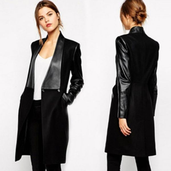 designer woolen slim zipper women's irregular coat split leather cardigan e, Black
designer woolen slim zipper women's irregular coat split leather cardigan e, Black