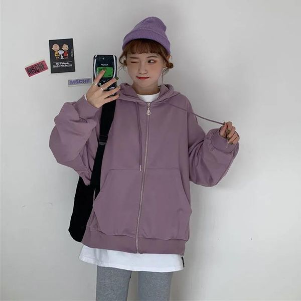 women's hoodies & sweatshirts japanese style loose long-sleeved hooded zipper purple cardigan sweet cool jacket, Black
women's hoodies & sweatshirts japanese style loose long-sleeved hooded zipper purple cardigan sweet cool jacket, Black