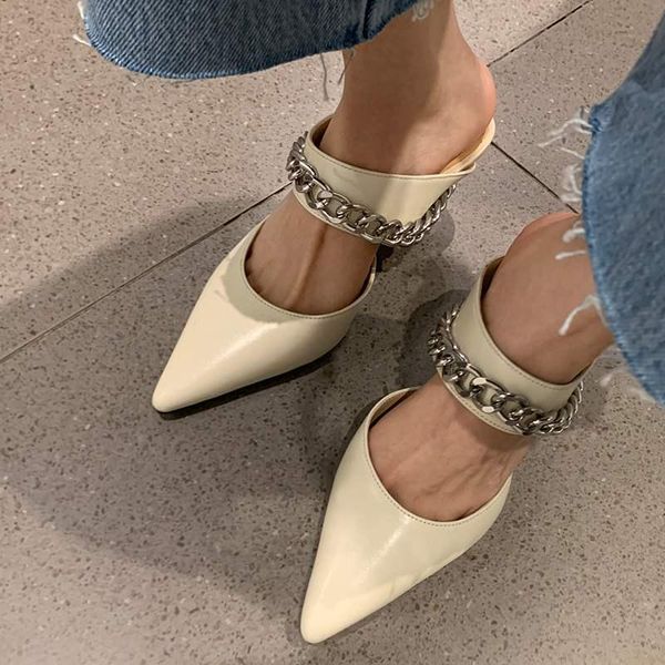 sandals cow leather pointed toe high heels fashion chain all-match slingback summer shoes mules concise women l31, Black
sandals cow leather pointed toe high heels fashion chain all-match slingback summer shoes mules concise women l31, Black