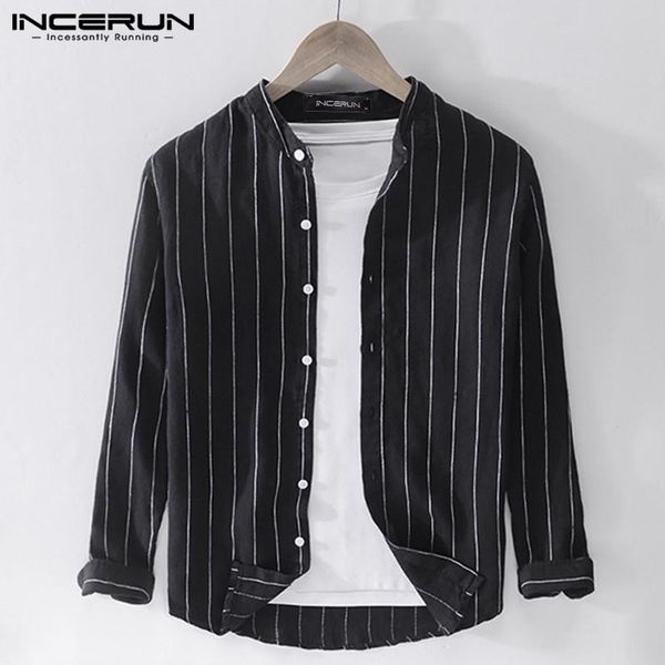 men's casual shirts fashion long sleeve stand collar camisa incerun 2021 men striped loose buttons chemise shirt streetwear 5xl 7, White;black
men's casual shirts fashion long sleeve stand collar camisa incerun 2021 men striped loose buttons chemise shirt streetwear 5xl 7, White;black