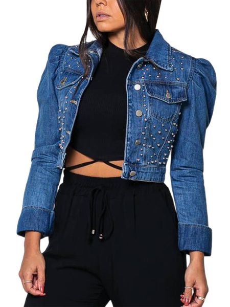 women's jackets woman denim coat long puff sleeve rivet decoration buttons casual autumn spring cardigan, Black;brown
women's jackets woman denim coat long puff sleeve rivet decoration buttons casual autumn spring cardigan, Black;brown