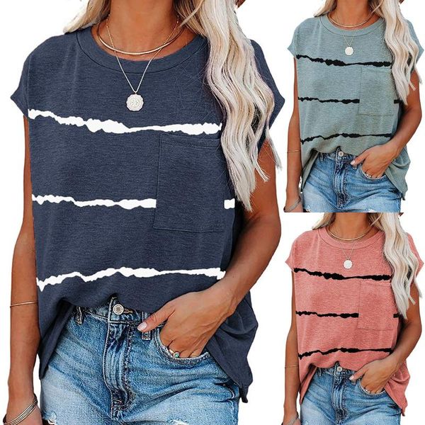 women's t-shirt casual round neck striped print loose short-sleeved with pockets camisetas de mujer 2021 woman clothing, White
women's t-shirt casual round neck striped print loose short-sleeved with pockets camisetas de mujer 2021 woman clothing, White