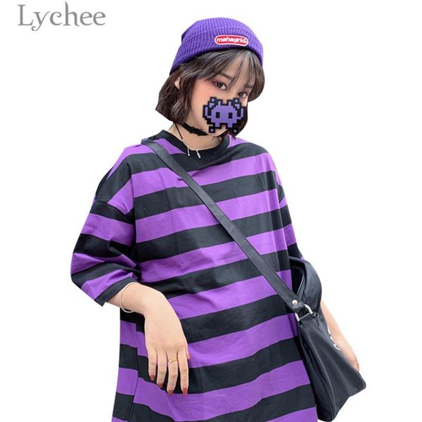 women's t-shirt lychee trendy hit color stripes women short sleeve o-neck female purple t shirt casual loose tee top, White
women's t-shirt lychee trendy hit color stripes women short sleeve o-neck female purple t shirt casual loose tee top, White