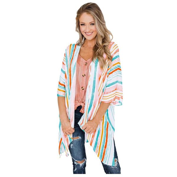 women's blouses & shirts boho 2021 spring summer kimono cardigan stripe loose half sleeve womens blouse open front maxi beach women for, White
women's blouses & shirts boho 2021 spring summer kimono cardigan stripe loose half sleeve womens blouse open front maxi beach women for, White