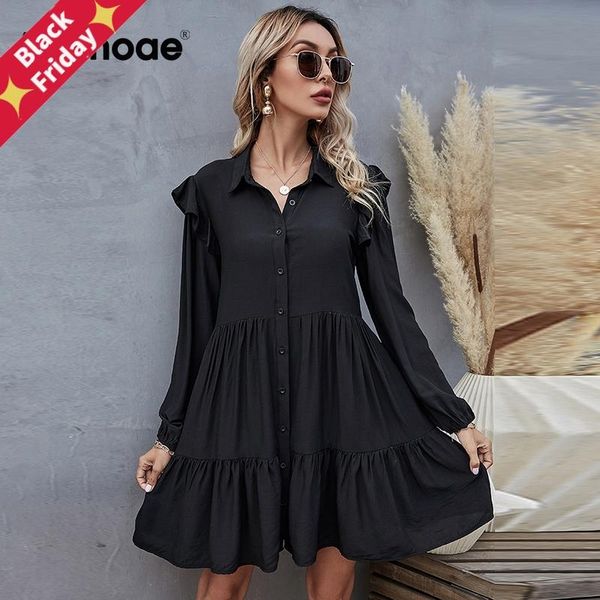 casual dresses aachoae summer autumn women black dress ruffles long sleeve elegant shirt loose pleated mini sundress robe, Black;gray
casual dresses aachoae summer autumn women black dress ruffles long sleeve elegant shirt loose pleated mini sundress robe, Black;gray