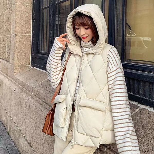 2021 autumn winter korean women's short hooded down cotton waistcoat student solid color vt et, Black;white
2021 autumn winter korean women's short hooded down cotton waistcoat student solid color vt et, Black;white