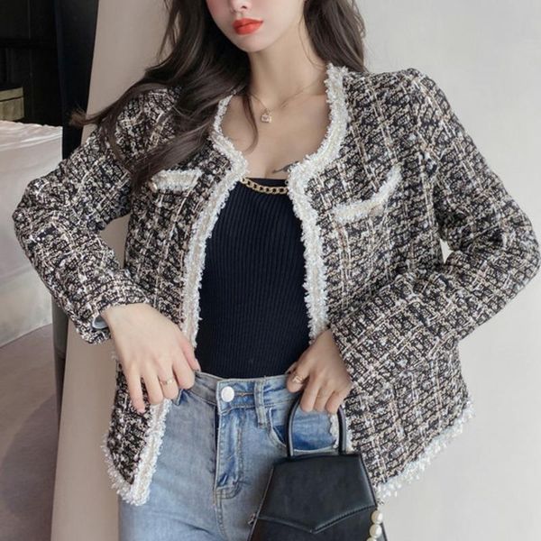 women's jackets fashion tweed women 2021 autumn and winter small fragrance vintage style woolen short outwears chaquetas veste femme, Black;brown
women's jackets fashion tweed women 2021 autumn and winter small fragrance vintage style woolen short outwears chaquetas veste femme, Black;brown