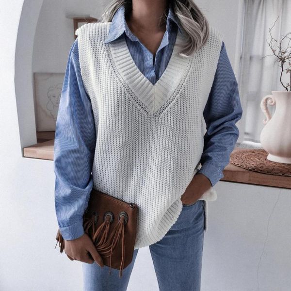 women's knits & tees sweater vest plain weave v neck women loose solid color high elasticity knitted for daily wear, White
women's knits & tees sweater vest plain weave v neck women loose solid color high elasticity knitted for daily wear, White