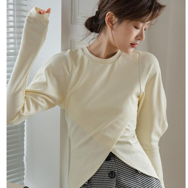 women's t-shirt leg-of-mutton long sleeve asymmetrical women tshirt crewneck tunic t shirt ladies beige black fashion clothing c356, White
women's t-shirt leg-of-mutton long sleeve asymmetrical women tshirt crewneck tunic t shirt ladies beige black fashion clothing c356, White