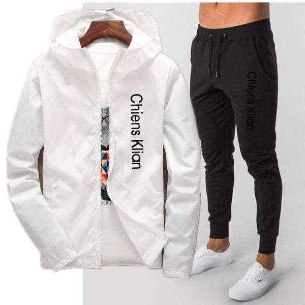 men's tracksuits spring / summer 2021 zipper jacket set thin windbreaker jacquard slim fitting hooded, Gray