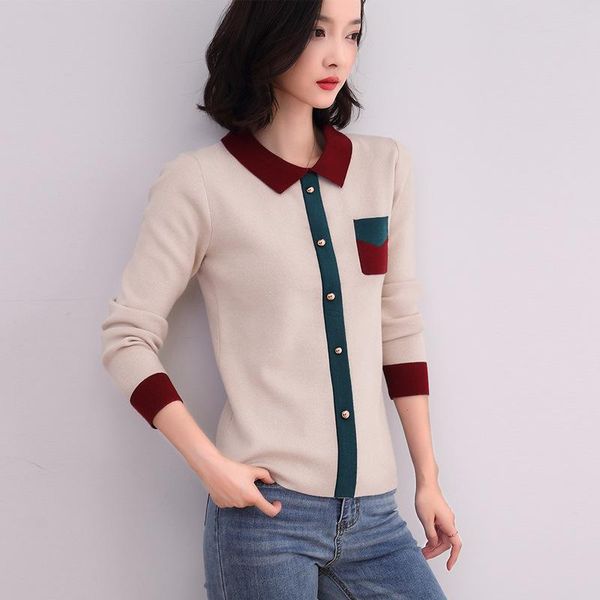 women's sweaters knitted sweater women 2021 autumn fashion pullover turn-down collar contrast color knitwear pull femme knit, White;black
women's sweaters knitted sweater women 2021 autumn fashion pullover turn-down collar contrast color knitwear pull femme knit, White;black