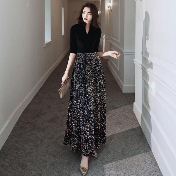 party dresses ae659 women half sleeve evening gowns celebrity dress elegant formal long sequined a line, White;black 
party dresses ae659 women half sleeve evening gowns celebrity dress elegant formal long sequined a line, White;black