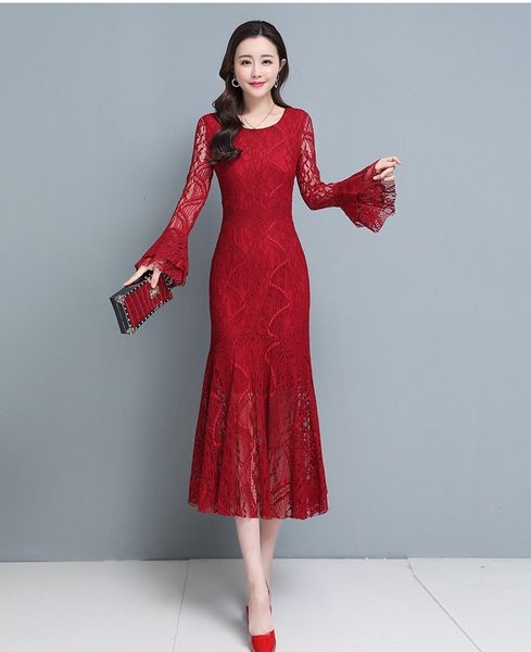 ladies new temperament skirt of women dressed spring wedding red waistline dress in lace long sleeves zmno, Black;gray
ladies new temperament skirt of women dressed spring wedding red waistline dress in lace long sleeves zmno, Black;gray