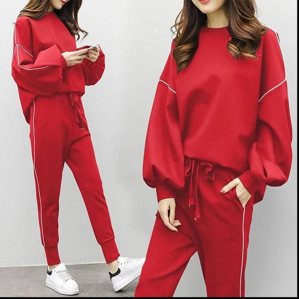 2 two piece set black women tracksuits red sport suit round neck crop sweat pants spring antumn matching clothing, Gray
2 two piece set black women tracksuits red sport suit round neck crop sweat pants spring antumn matching clothing, Gray