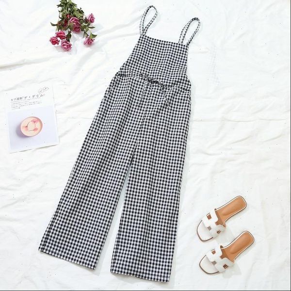 jumpsuits women plaid loose lace up ankle length casual all match streetwear leisure korean style chic daily womens comfortable, Black;white
jumpsuits women plaid loose lace up ankle length casual all match streetwear leisure korean style chic daily womens comfortable, Black;white