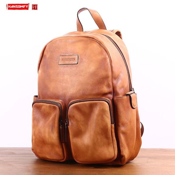 backpack large-capacity men's leather retro schoolbag men fashion trend travel lapbag the first layer of
backpack large-capacity men's leather retro schoolbag men fashion trend travel lapbag the first layer of