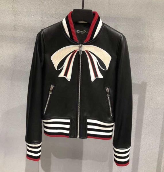 women's jackets real women chic sheepskin leather embroidery bomber coats d616, Black;brown
women's jackets real women chic sheepskin leather embroidery bomber coats d616, Black;brown
