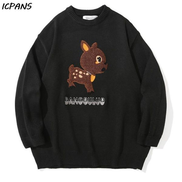 men's sweaters knit sweater men women streetwear cartoon spotted deer knitted oversie cotton casual fashion outwear, White;black
men's sweaters knit sweater men women streetwear cartoon spotted deer knitted oversie cotton casual fashion outwear, White;black