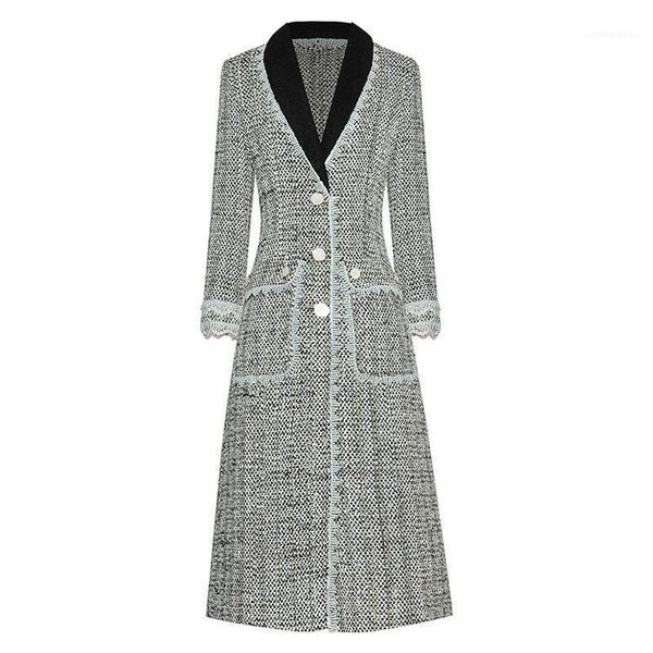 women's wool & blends est fashion 2021 winter designer coat tweed long overcoat1, Black