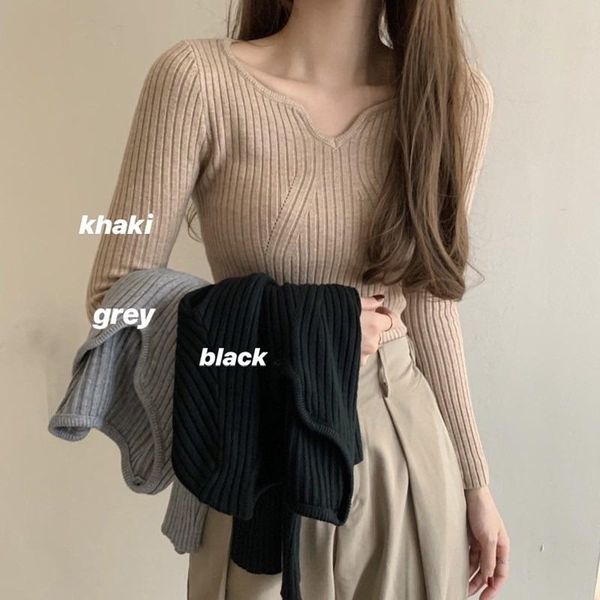 women's sweaters wear 2021 slim v-neck long sleeve sweater early fit chic bottomed, White;black
women's sweaters wear 2021 slim v-neck long sleeve sweater early fit chic bottomed, White;black