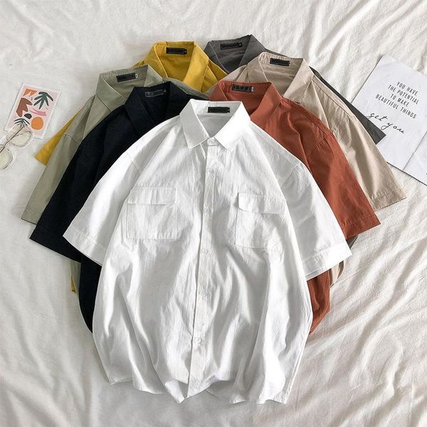men's casual shirts korean fashion clothing mens solid color short sleeve tooling shirt 2021 summer men button up chemise homme man, White;black
men's casual shirts korean fashion clothing mens solid color short sleeve tooling shirt 2021 summer men button up chemise homme man, White;black
