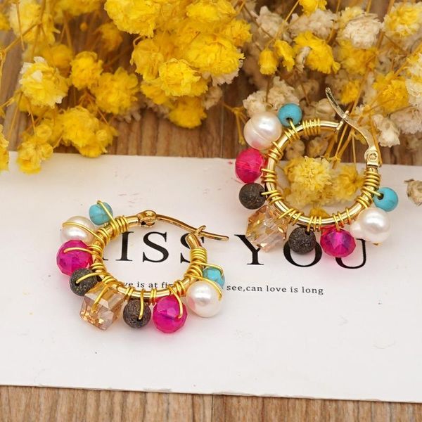 hoop & huggie natural stone pearl beads circle earrings bohemian jewelry pendiente stainless steel gold for women, Golden;silver
hoop & huggie natural stone pearl beads circle earrings bohemian jewelry pendiente stainless steel gold for women, Golden;silver