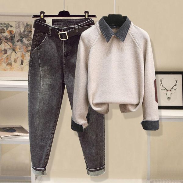 women's tracksuits plus size 100 kg fat sister spring fashion suit age reduction sweater casual jeans two-piece, Gray
women's tracksuits plus size 100 kg fat sister spring fashion suit age reduction sweater casual jeans two-piece, Gray