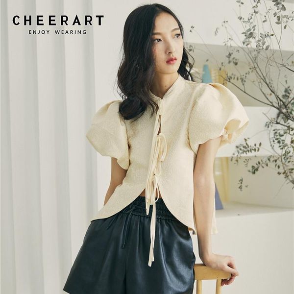 cheerart vintage jacquard tie front crop puff sleeve women and blouses summer elegant blouse ladies 2021, White
cheerart vintage jacquard tie front crop puff sleeve women and blouses summer elegant blouse ladies 2021, White