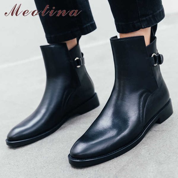meotina autumn ankle boots women boots natural genuine leather flat short boots cow leather buckle shoes lady spring size 34-39 210608, Black
meotina autumn ankle boots women boots natural genuine leather flat short boots cow leather buckle shoes lady spring size 34-39 210608, Black