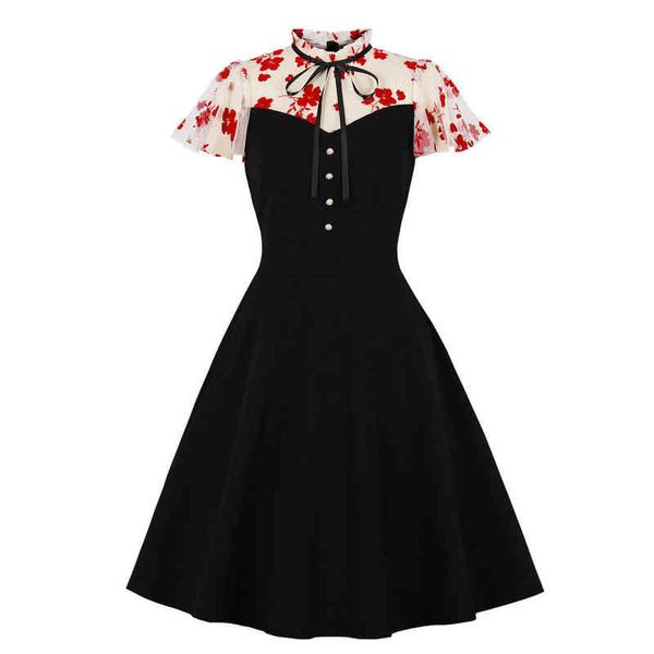 french vintage women mesh midi dress floral print antique ruffled stitching short-sleeved vestidos stand-up collar black dresses y1204, Black;gray
french vintage women mesh midi dress floral print antique ruffled stitching short-sleeved vestidos stand-up collar black dresses y1204, Black;gray