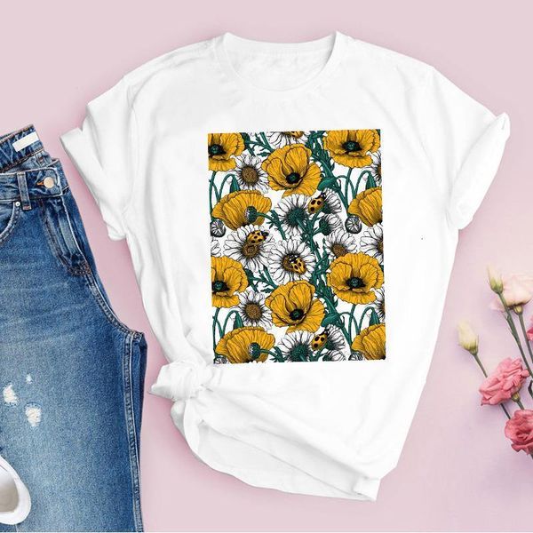 women graphic flower floral printing summer fall 90s vintage print lady tees clothing female t shirt womens t-shirt, White 
women graphic flower floral printing summer fall 90s vintage print lady tees clothing female t shirt womens t-shirt, White