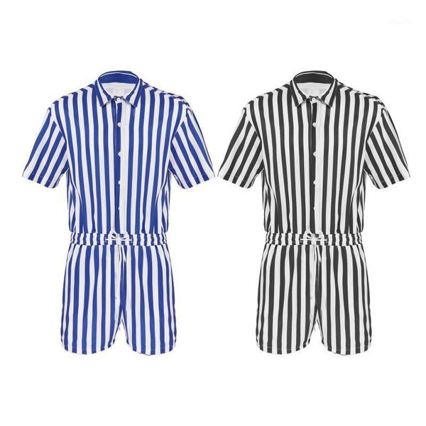 men's shorts men summer shirt jumpsuit stripes print front buttons elastic waist drawstring bodysuit sport workout gym casual wear, White;black
men's shorts men summer shirt jumpsuit stripes print front buttons elastic waist drawstring bodysuit sport workout gym casual wear, White;black