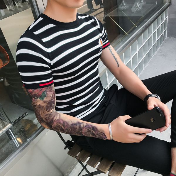 new embroidered sleeve short shirt streetwear thin fit t-shirt club casual cotton party male 2l6y, White
new embroidered sleeve short shirt streetwear thin fit t-shirt club casual cotton party male 2l6y, White
