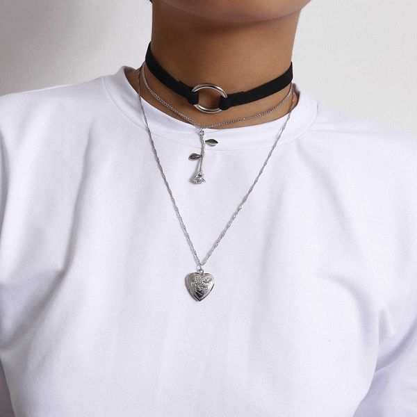 jewelry multi opening peach heart rose embossed personality flannel exaggerated multi-layer necklace, Silver
jewelry multi opening peach heart rose embossed personality flannel exaggerated multi-layer necklace, Silver