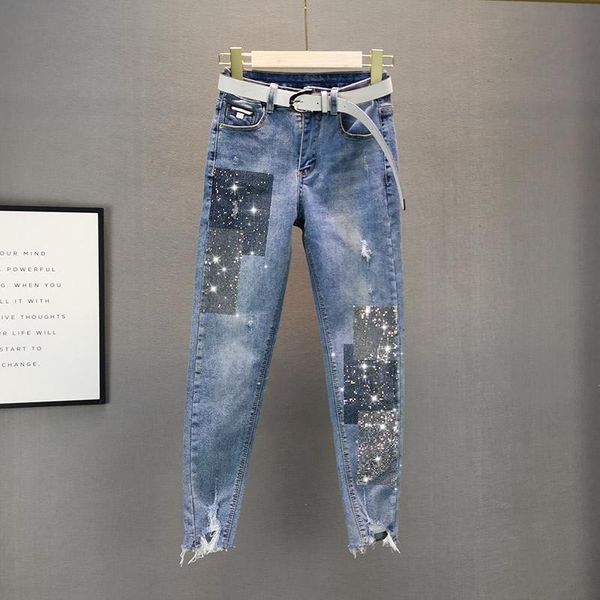 women's jeans stretch for women 2021 summer elastic slim fit high waist industry drilling hole denim pencil pants female, Blue
women's jeans stretch for women 2021 summer elastic slim fit high waist industry drilling hole denim pencil pants female, Blue