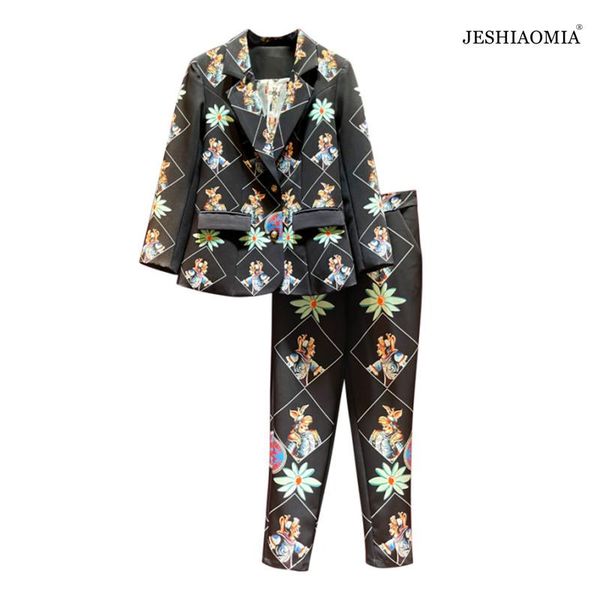 women's two piece pants jeshiaomia- 2021 autumn notched collar floral print blazer & cropped set, White
women's two piece pants jeshiaomia- 2021 autumn notched collar floral print blazer & cropped set, White
