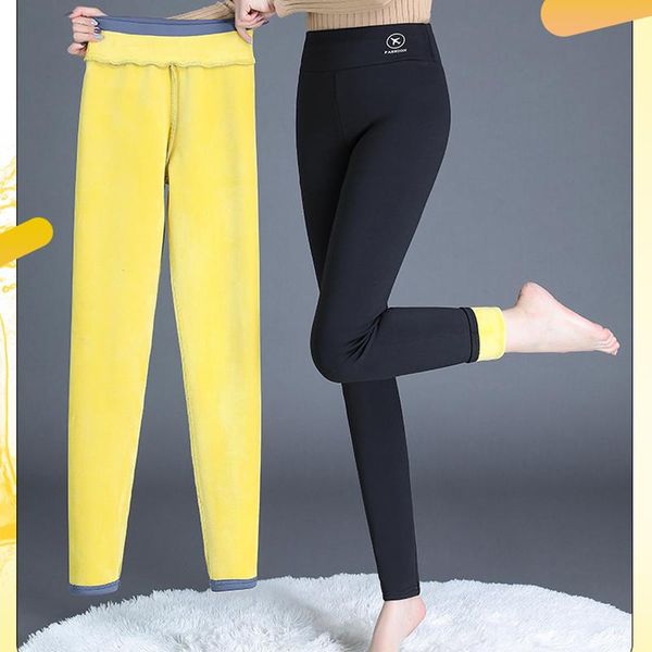 women's pants & capris 2021 autumn winter plus size cashmere thick warm leggings high waist fleece skinny stretch women elegant trouser, Black;white