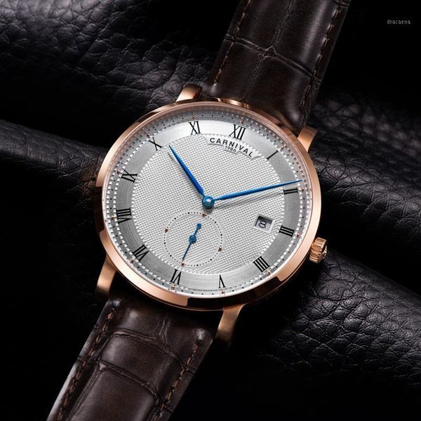 carnival watch men's automatic mechanical waterproof simple fashion leather wristwatches, Slivery;brown
carnival watch men's automatic mechanical waterproof simple fashion leather wristwatches, Slivery;brown