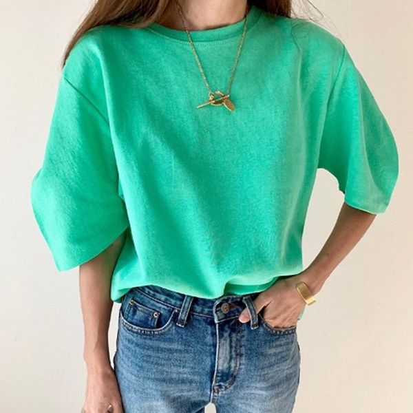 women's t-shirt womengaga korean summer 2021 style casual solid color big size puff sleeve round neck women cotton 3eez, White
women's t-shirt womengaga korean summer 2021 style casual solid color big size puff sleeve round neck women cotton 3eez, White