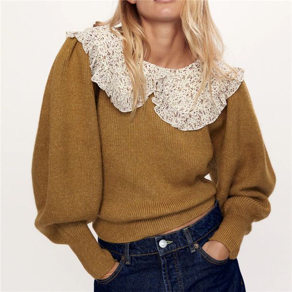 2021 new knitted women peter pan collar lantern sleeve fashion female sweater ladies pullover jumpers qtum, White;black
2021 new knitted women peter pan collar lantern sleeve fashion female sweater ladies pullover jumpers qtum, White;black