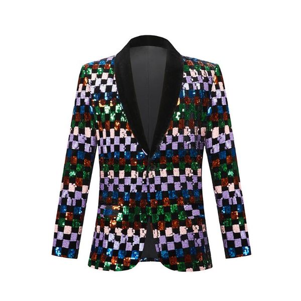 men's suits & blazers bar stage male singer sequins blazer multi-color plaid velvet slim tuxedo stylish host performance suit jackets p, White;black
men's suits & blazers bar stage male singer sequins blazer multi-color plaid velvet slim tuxedo stylish host performance suit jackets p, White;black